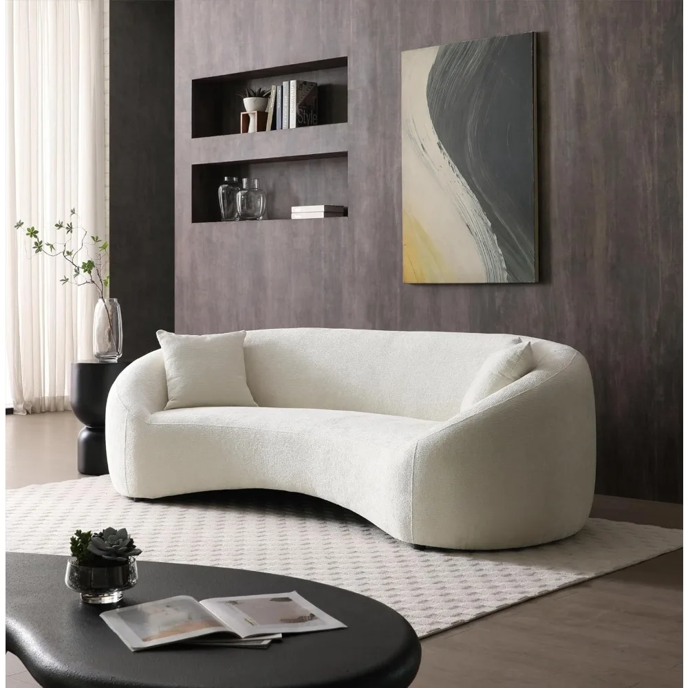 Minimalist Curved Sofa,Tight Velvet Cloud Couch,3 Seater,Chenille Velvet Fabric Upholstered Sofa,Living Room Sofas.