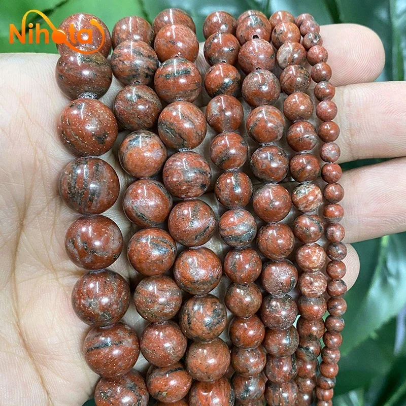 Natural Red Sesame Jaspers Round Spacer Beads 15'' Strand for Jewelry Making DIY Women's Bracelet Ring Earrings 4/6/8/10/12mm