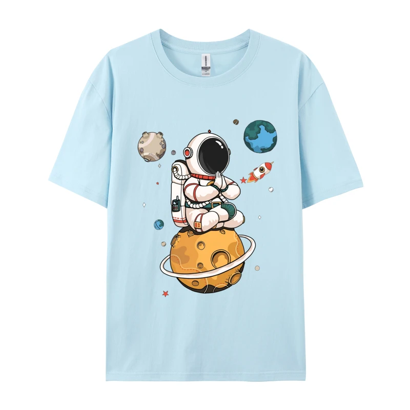 Astronaut Rocket Meditation In Outer Space Tshirts Spaceman Premium Cotton O-Neck Mens Tees Custom T Shirts Hot Sale Top Quality