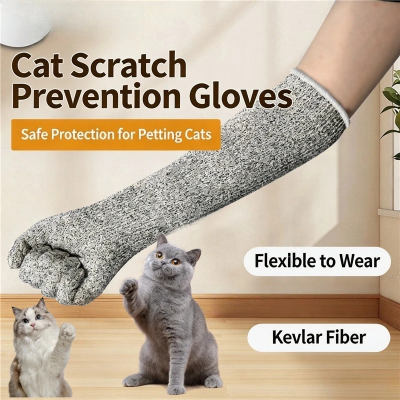 Anti-Scratch Pet Care Gloves, Long Arm Protective Sleeves for Cat Grooming Handling Nail Trimming Bathing, Cat Training Gloves