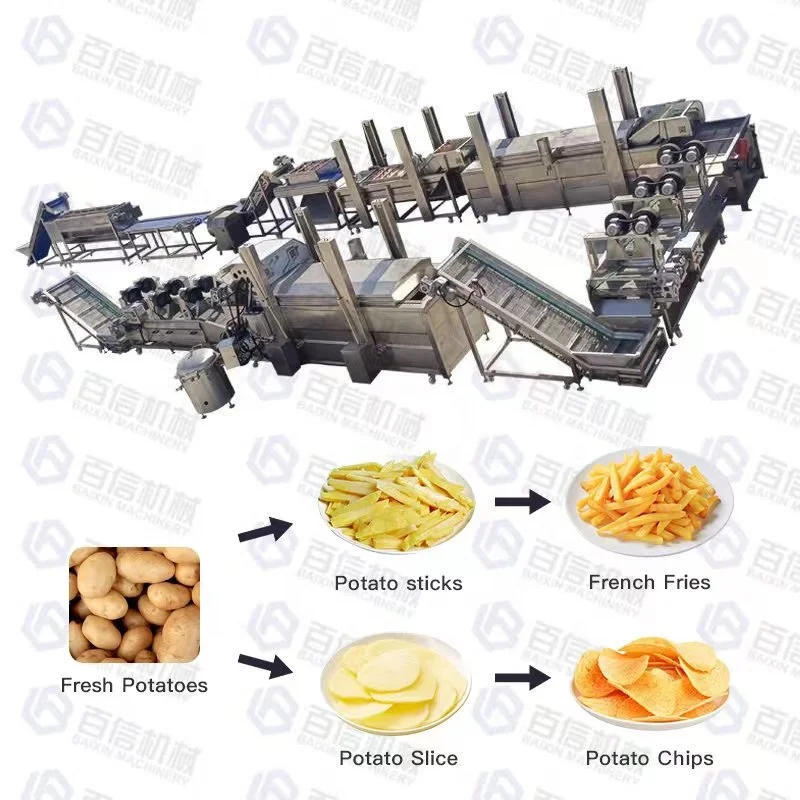 Industrial Full Automatic Half-Fried Frozen French Fries Production Line Fried Potato Chips Frying Snacks Production Line