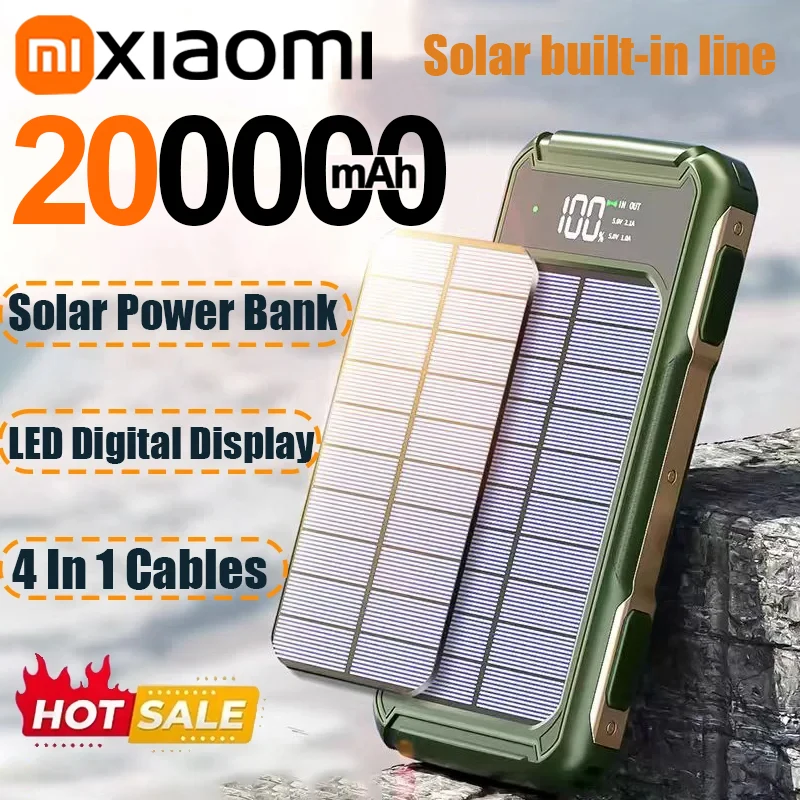 200000 Banco de energĂa solar mAh de gran capacidad 4 en 1 Cables integrados Fuente de alimentaciĂłn con pantalla digital inteligente para iPhone