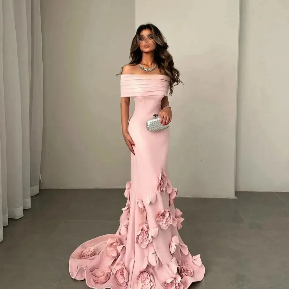 

2026 New Off Shoulder Evening Dresses Pleated Slim Mermaid Train Maxi Gown Elegant Formal Outfit Women's Formal Evening Gowns
