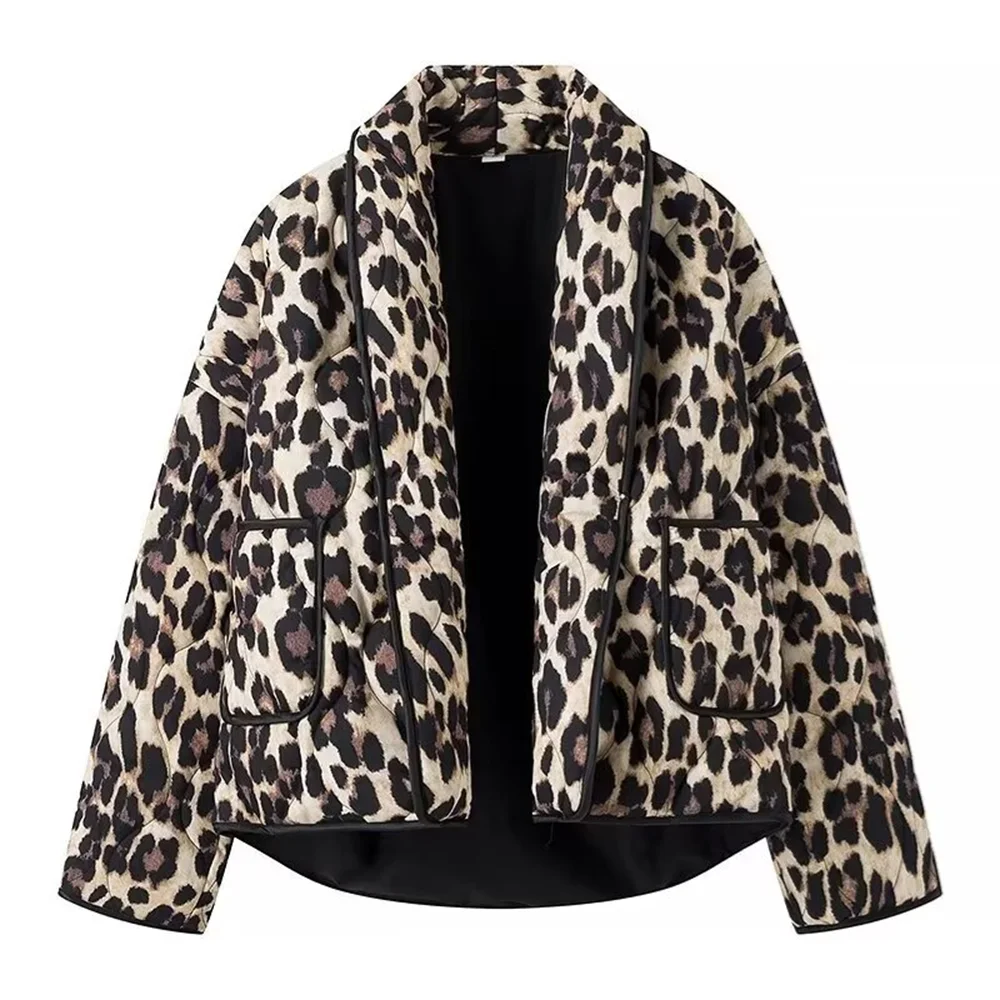 PB&ZA2024 autumn new women\'s clothing fashionable temperament lazy style cotton coat versatile casual leopard print jacket