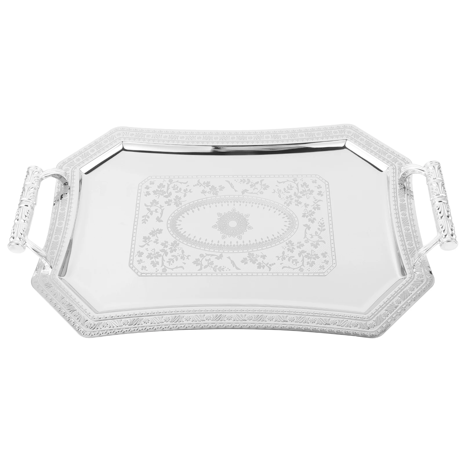 

Silver Double Handle Serving Tray Vintage Style Retro Fruit Snack Dessert Platter Elegant Party Display Silver Tray