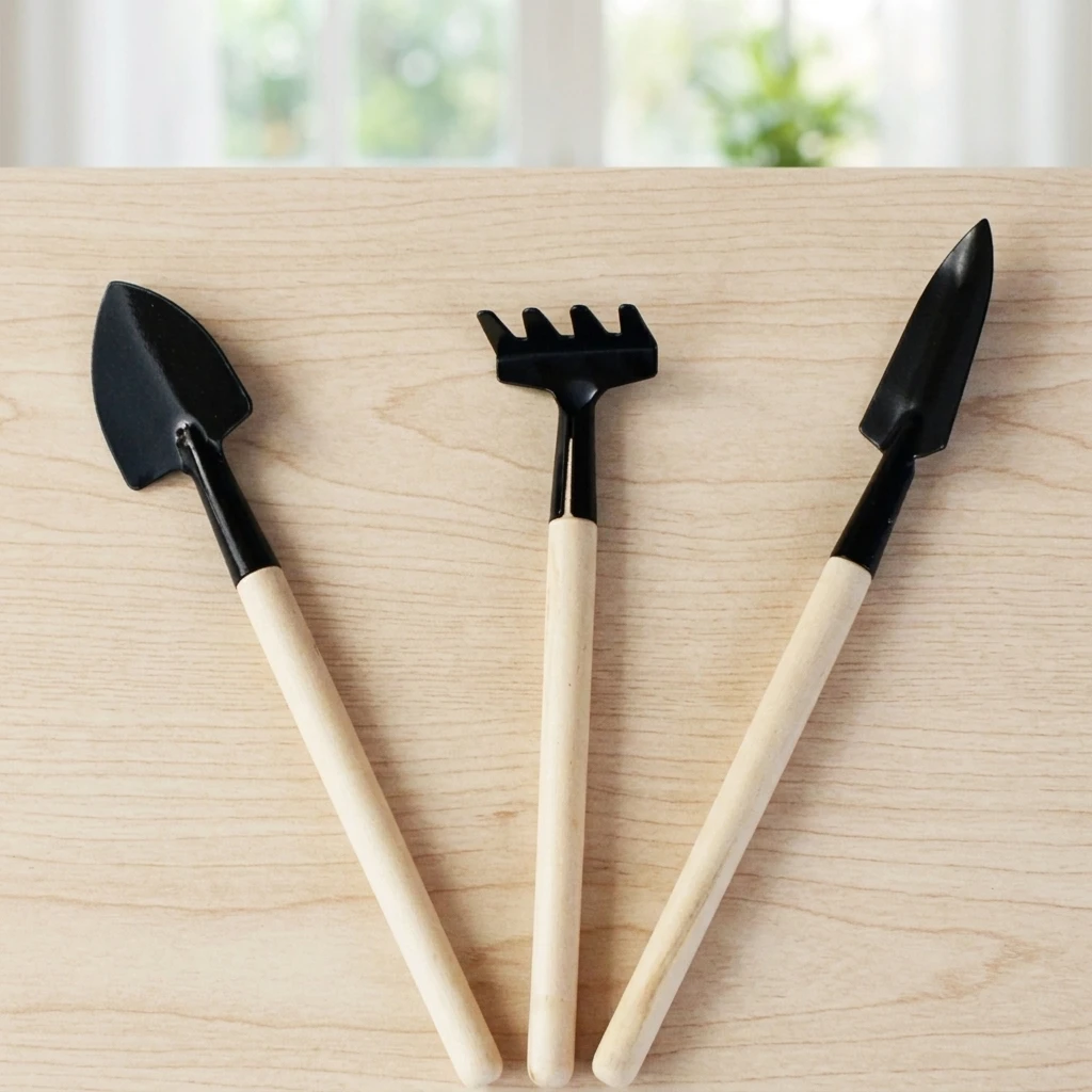 Mini-Succulent Planting Tool Set 3PCS Ergonomic Handle Stainless Steel Shovel Rake for Small Pots Gardening