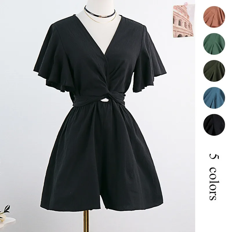 

Однотонный женский комбинезон весной и летом 2023 года, модный стиль для поездок на работу, комбинезон с v-образным вырезом