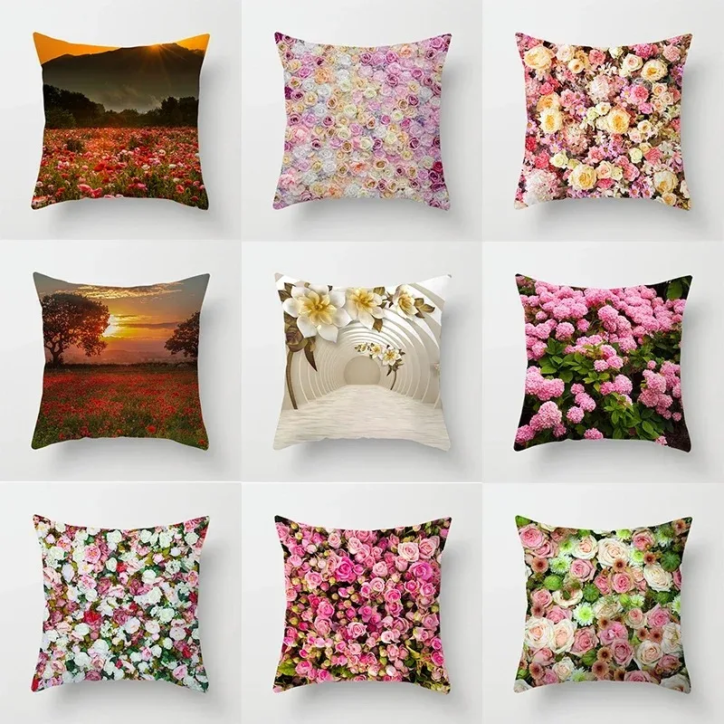 

Home Decor Flowers Sunrise Sunset Field Print Pillow Cover Sofa Bedside Car Office Seat Cushion