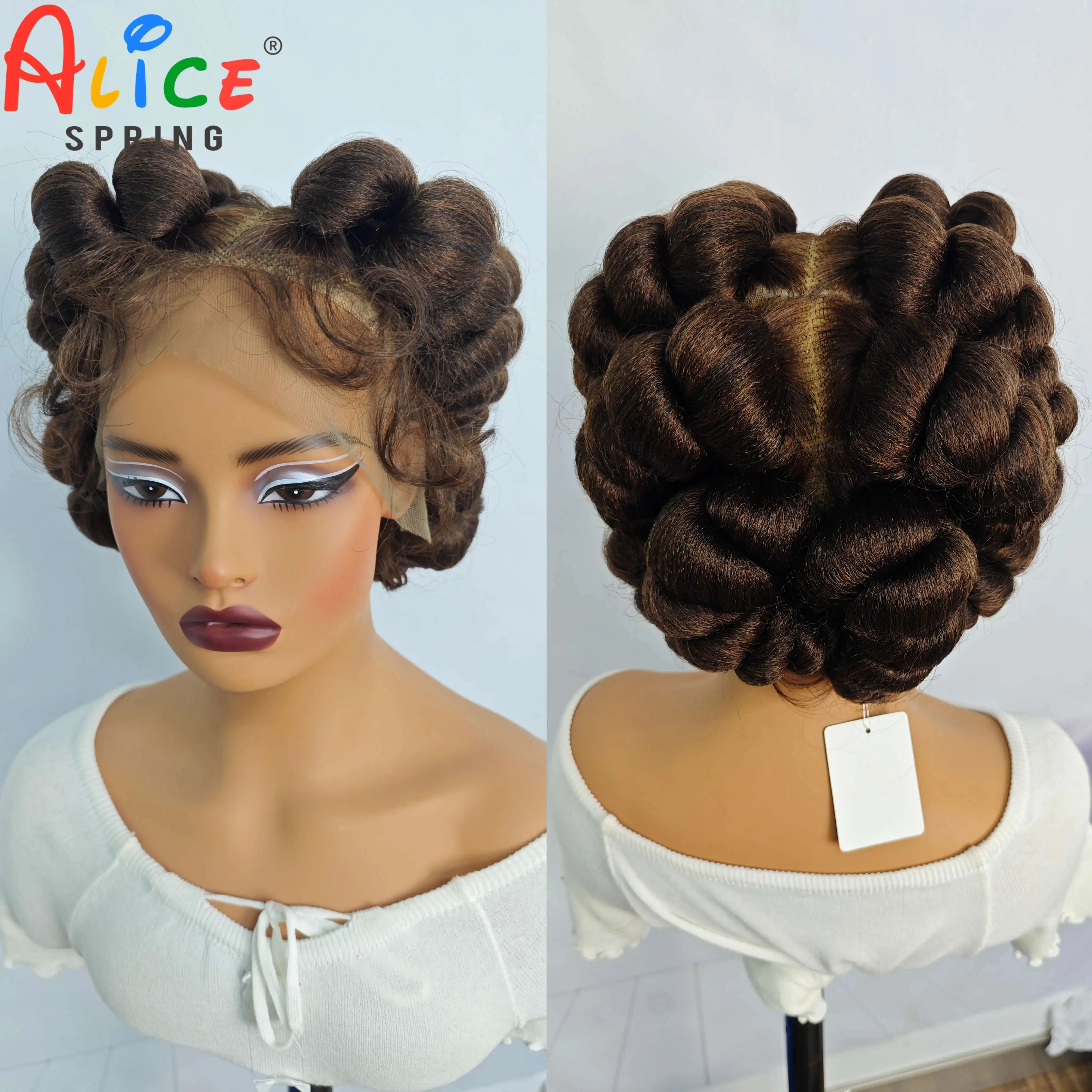 Short Cute Handmade Bantu Synthetic Braided Lace Wigs For Black Women Transparent Full Lace Braided Wigs Knotless Braids Wigs