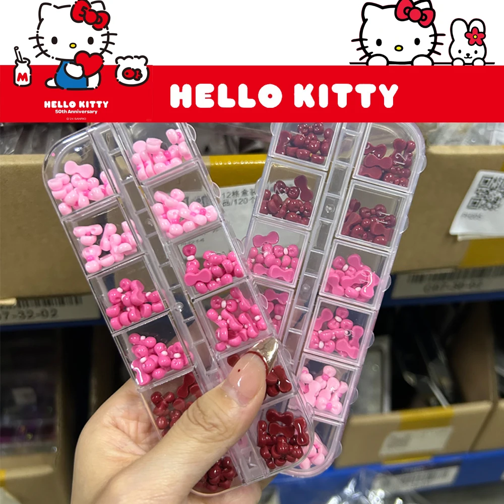 3colors/box Red Hello Kitty Bow Nail Art Charms 12grids Mini Bowknot 3D Resin Nail Decoration Y2K Kawaii Girls DIY Manicure Part