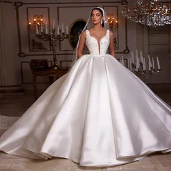 Hochzeitskleid Off the Shoulder Gorgeous Wedding Dresses Beading Pearls Vintage Robe De Mariage Luxury Satin Bridal Gowns