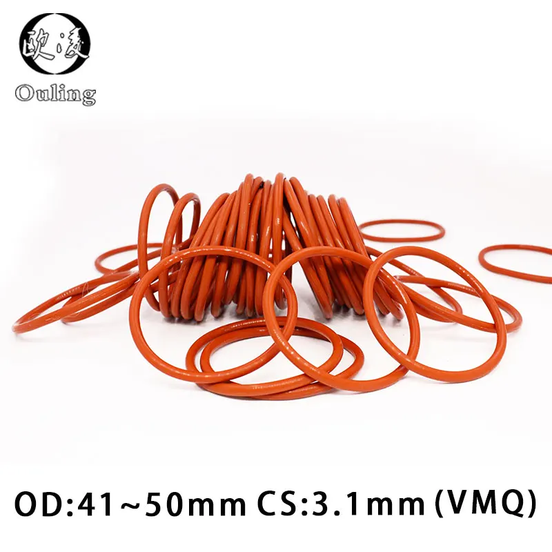 5PCS/Lot Red VMQ O‑Ring CS3mm OD41-50mm Good Elasticity Silicone Rubber Gasket Washer For Machinery Plumbing Sealing