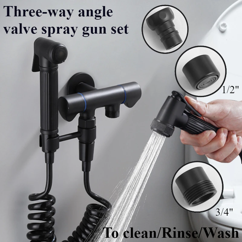1/2 "3/4"/Connettore con fibbia Valvola ad angolo a tre vie Set di pistole a spruzzo per WC WC Mate Bidet Ottone Supercharging Accessori per il bagno
