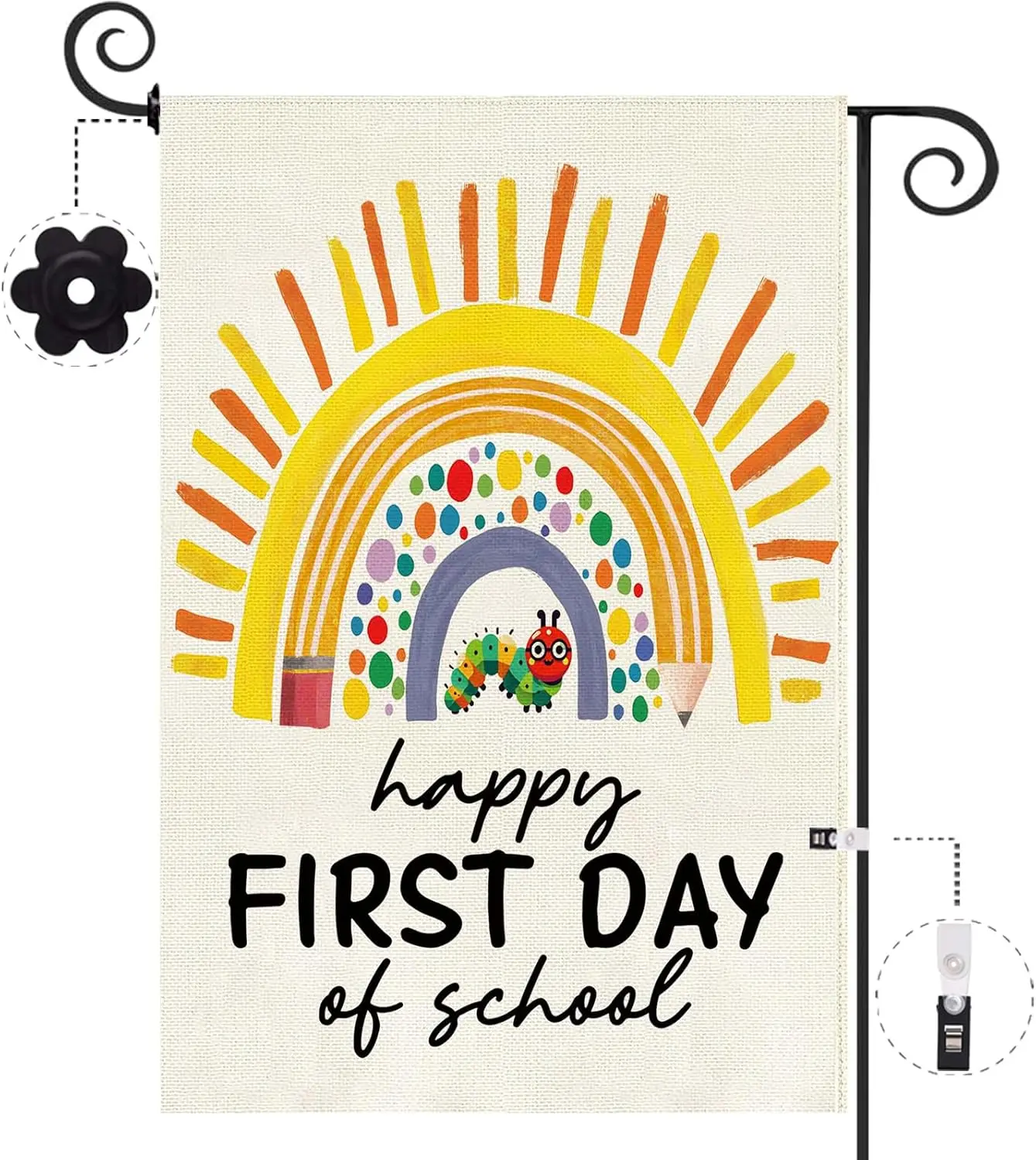 Baccessor Back to School Welcome Garden Flag 12.5 x 18 Inch Double Sided Burlap Sunshine Pencil Happy First Day of School Fa yyi