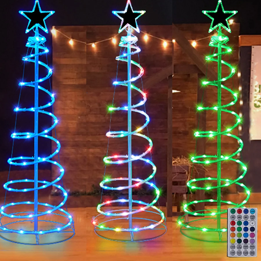 RGB Animated Christmas Spiral Tree Light With Remote USB Powered Lighted Christmas Tree Light Show for Outdoor Holiday Decor