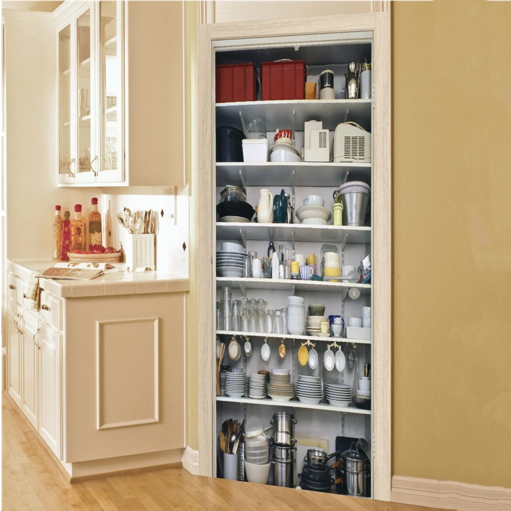 Self-adhesive Door Stickers Solid Color Kitchen Pantry Design Vinyl Fridge Cover Decal Peel and Stick Wallpaper for Home Decor