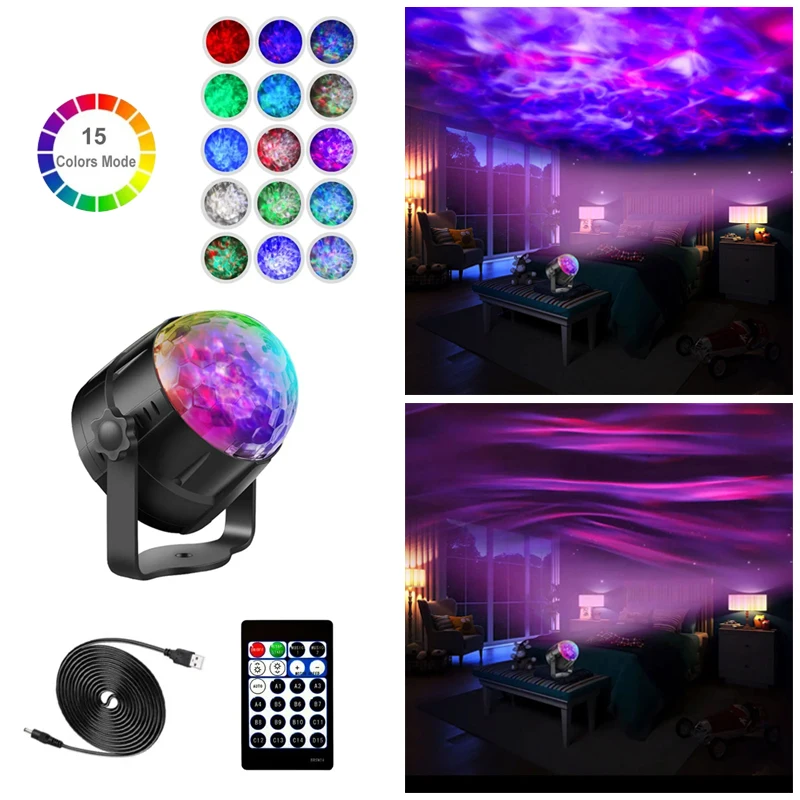 

Voice Controlled Rotating Night Light with 15 Aurora Effect Remote Control 8-Level USB-Powered 2-in-1 Lamp for Bedroom Party Dec