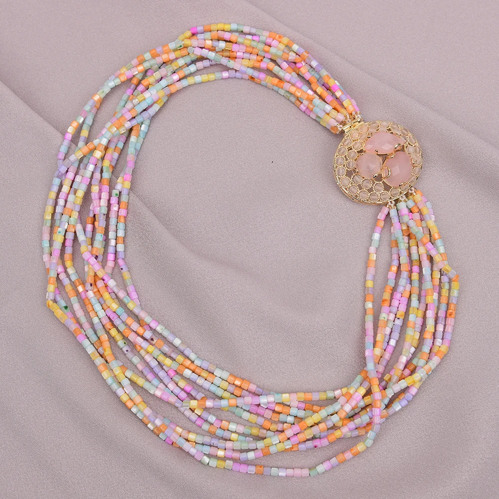 

18'' 10 Strands Natural Mix Color Sea Shell Pearl Cylinder Shaped Beads Lady Jewelry Gifts