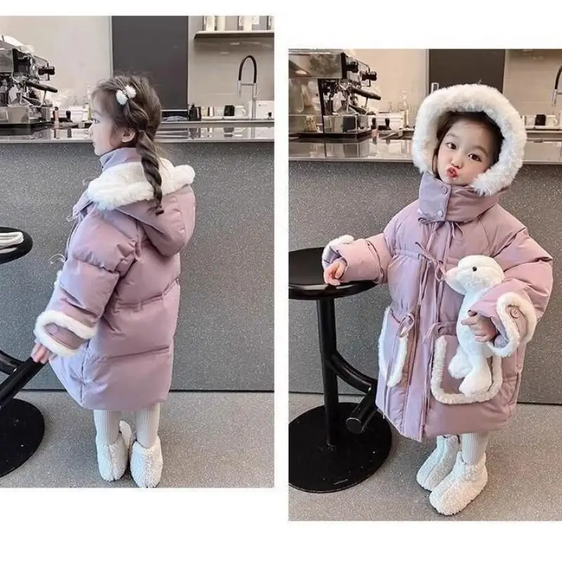 

Hot Children's Girls' Cotton Jacket, Thickened Cotton Jacket, Girls' Outerwear, Medium Long Down, New Winter Hot Cotton Jacket