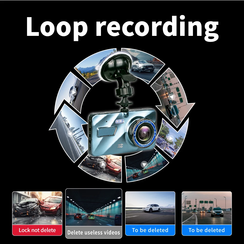 4inch Dash Cam Aluminium Alloy Full HD 1080P Night Vision  Front Rear View Loop Recording Dashboard Car DVR 2Lens Black Box