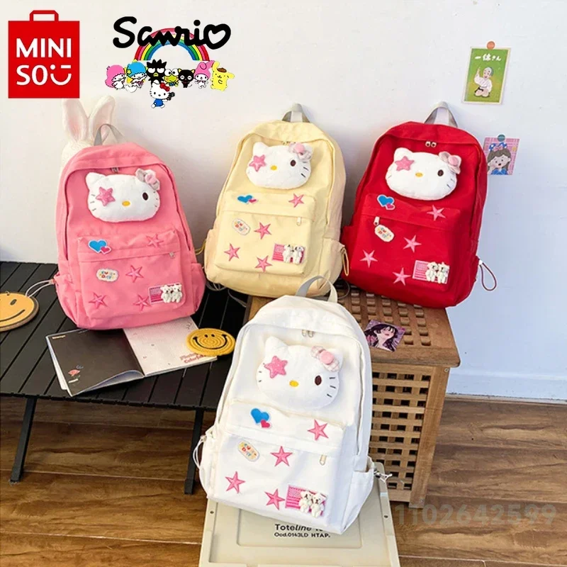 Miniso-Hello Kitty mochila de nylon feminina, mochila de estudante de grande capacidade, moda menina, desenhos animados de alta qualidade, novo, 2024