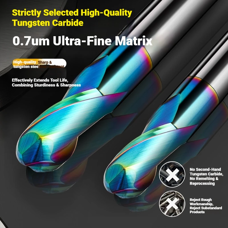 Colorful 2 Flute Ball Nose End Mill Tungsten Carbide CNC Router Bit Milling Tool R0.5 R0.75 R1 R4 R6 R7 R8 For Aluminum
