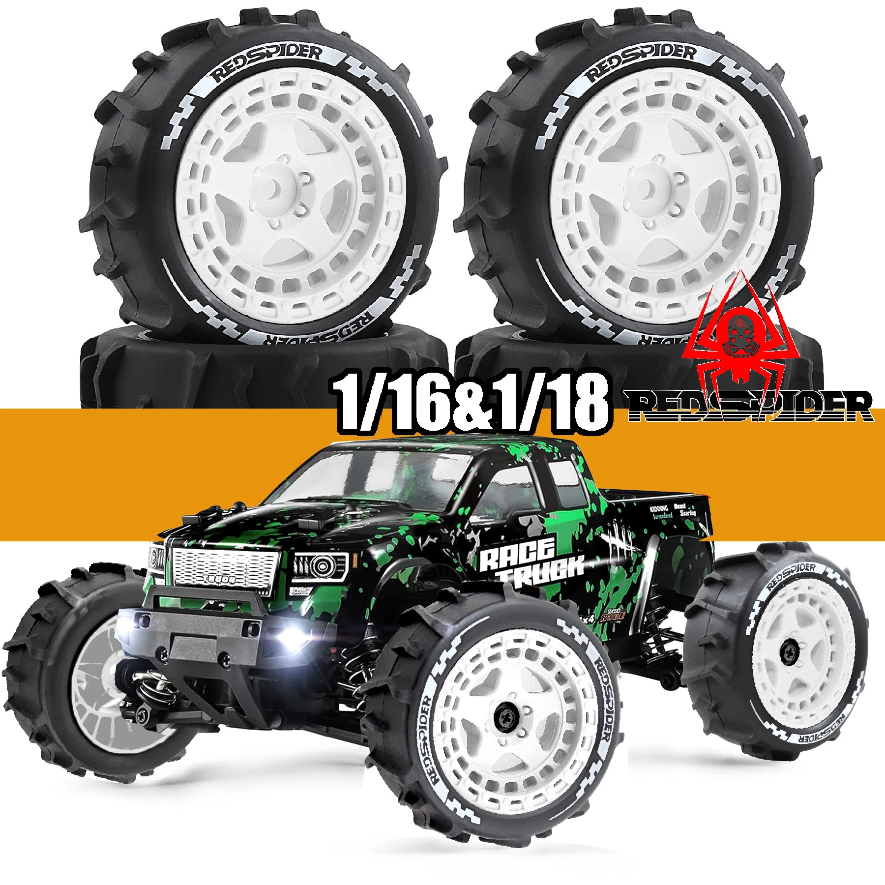 Pneus RED SPIDER 4 pièces pour ARRMA 1/18 2S TYPHON GROM ARA2106 Little Typhoon Thunder God Wheel Rock Tire Upgrade pour Off-Road RC
