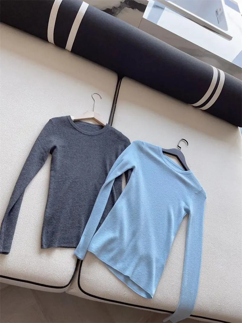 

Женский облегающий вязаный свитер из 100% чистой шерсти с круглым вырезом, базовый слой, осенний сезон, другие составные части материала