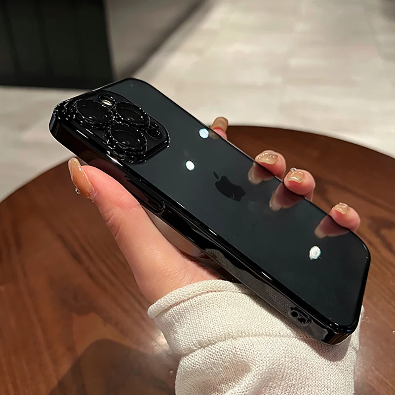 Luxury Plating Clear Silicone Phone Case For iPhone 16 17 15 14 13 12 11 Pro XR XS Max Mini Plus Lens Protection Case Back Cover - náhled 5