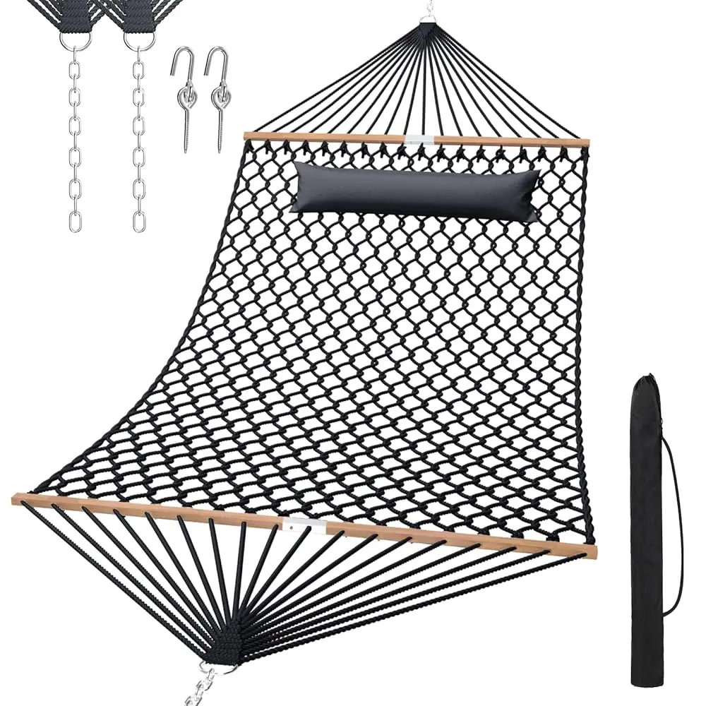 

13Ft Hammocks, Traditional Hand Woven Cotton Rope Hammo With Free Extension Chains For Outdoor Indoor Patio Yard 450 Lsb Acity