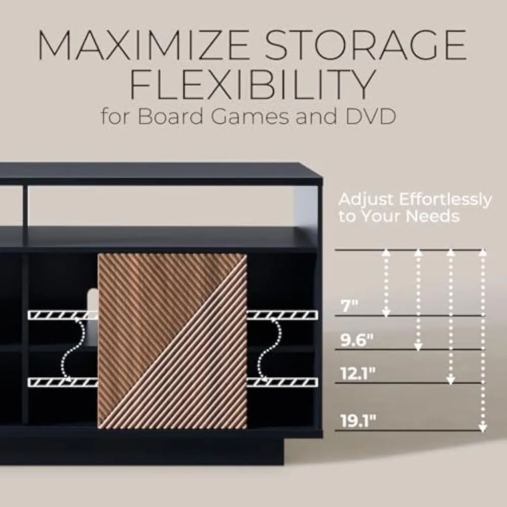 حامل تلفزيون طويل القامة لأجهزة التلفاز حتى 65 بوصة، وحدة تحكم وسائط مركزية للترفيه مع خزائن تخزين وأبواب منزلقة، منتصف السن