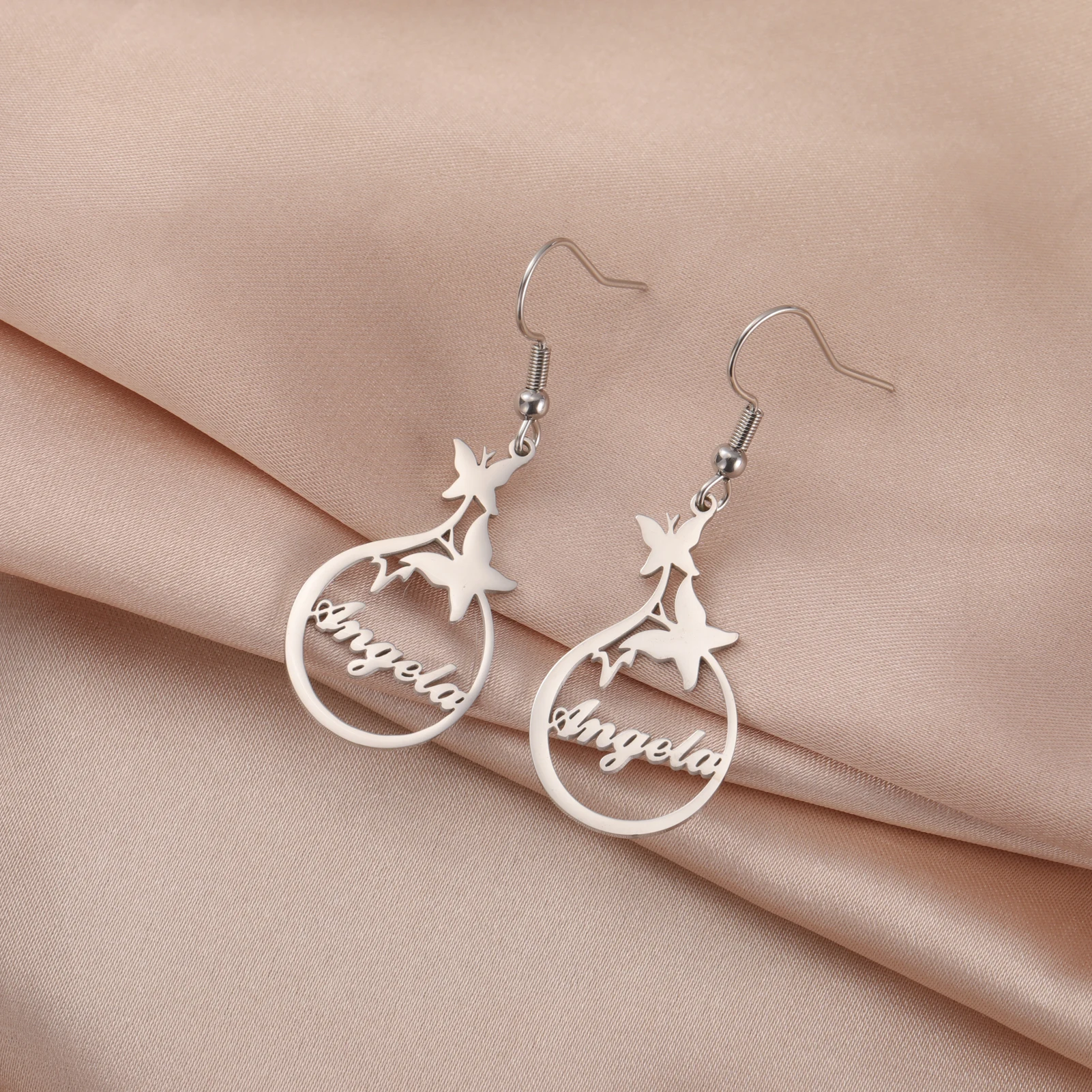 Sipuris-Boucles d'Oreilles avec Nom Personnalisé pour Femme, Goutte d'Eau, Papillon, Pendentif Animal, Bijoux en Acier Inoxydable, Cadeaux de Mariage