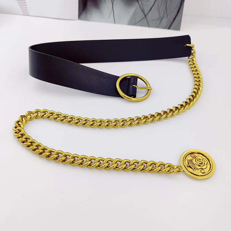 Fashion Adjustable Gold Chain Belt Designer Luxury Female Waist Punk Metal Belts For Women Dress Waistband Big