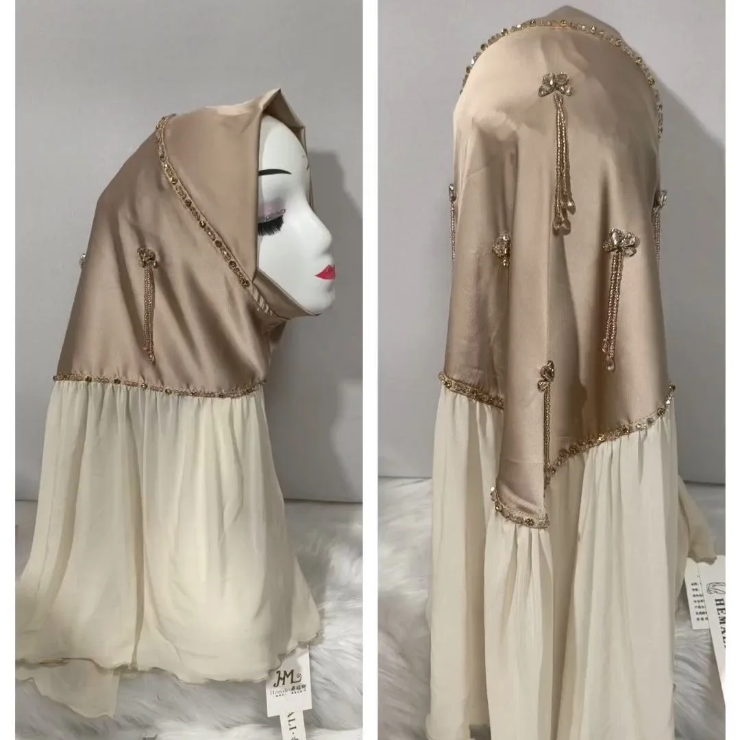 Hijab Muslim Women Shawl Headscarf Luxury Tassels Scarf Malaysia Prayer Kufi Islam Chiffon Turban 05560