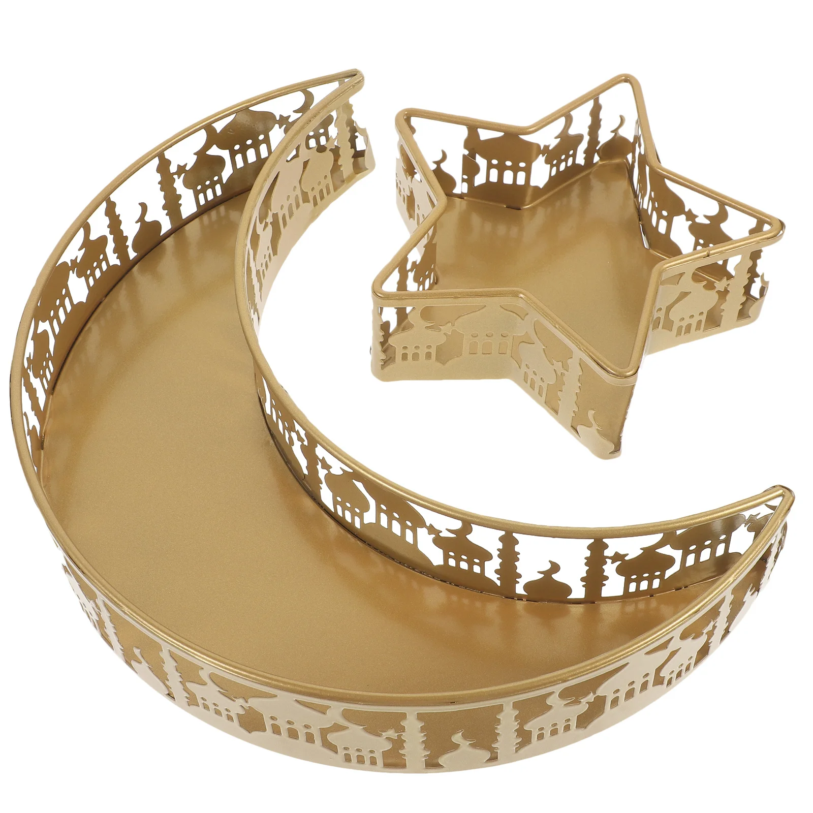 

2Pcs Moon Star Fruit Plate Ramadan Serving Tray for Home Decor Snack Food Plate Iron Dessert Holder Party Table Decoration