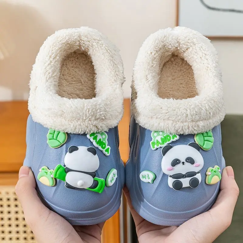 Kids Plush Slippers with EVA Sole Winter Warm Fleece Lined Detachable Washable Indoor Non Slip Home Shoes for Boys Girls Unisex