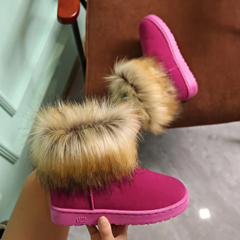 Round Toe Women Shoe Platform Plush Snow Boot Women2023 Winter New Mid Low Tube Cotton Shoe Comfort Extra Fluffy Ladies Shoes