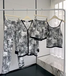 Women's Four-Piece Ink Painting Pajamas Women's Fashion Spring, Autumn And Summer Loose And Comfortable Printing Ladies Homewear