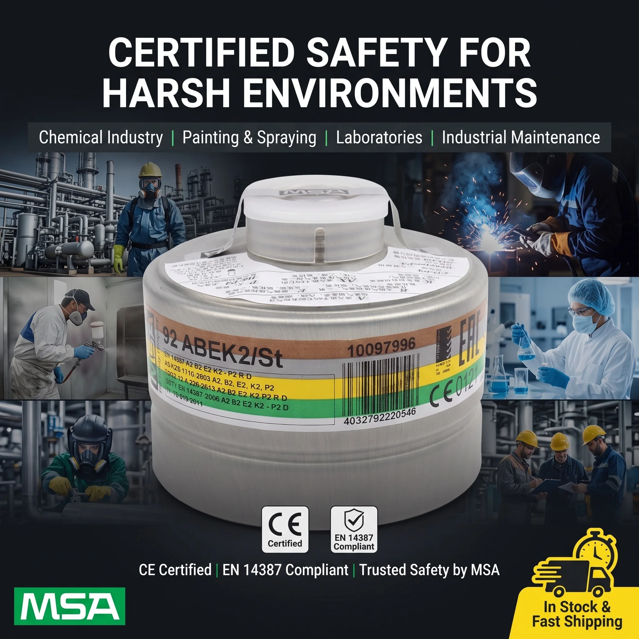 MSA Universal Gas Mask Filter Cartridge RD40 40mm Thread ABEK2 KP95 Multi Gas Organic Vapor Toxic Smoke Safety Protection