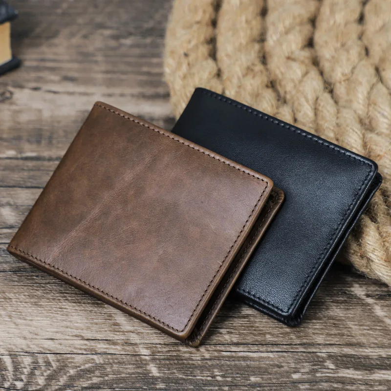 British Style Head Layer Cowhide Half Fold Horizontal Card Bag Strong Magnetic Button Leisure Ultra Thin Men's Wallet Men Wallet