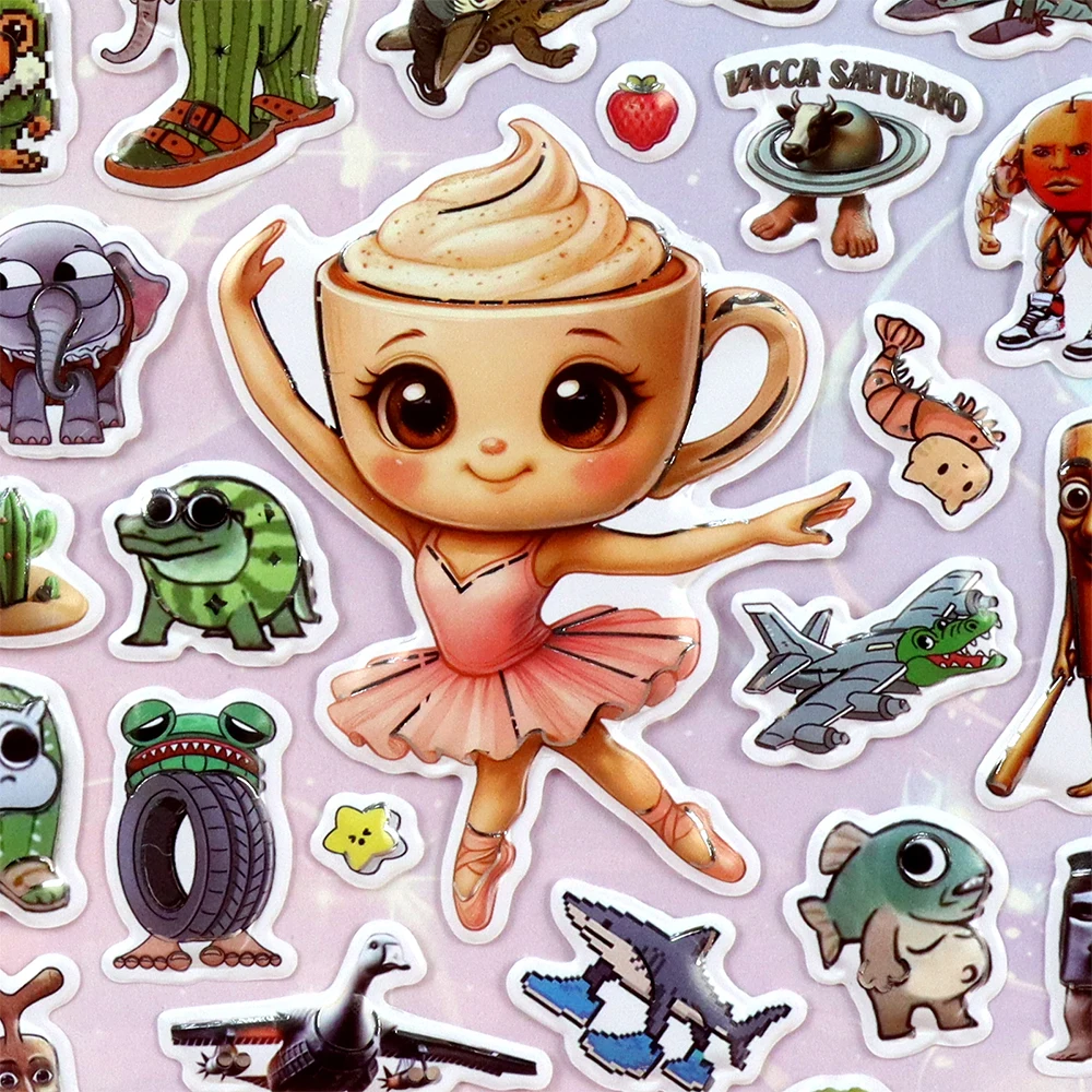 Tung Tung Sahur 3D Puffy Bubble Stickers Italian Brainrot Cartoon Abstract Animal Decals for Scrapbook Laptop Guitar Sticker Toy