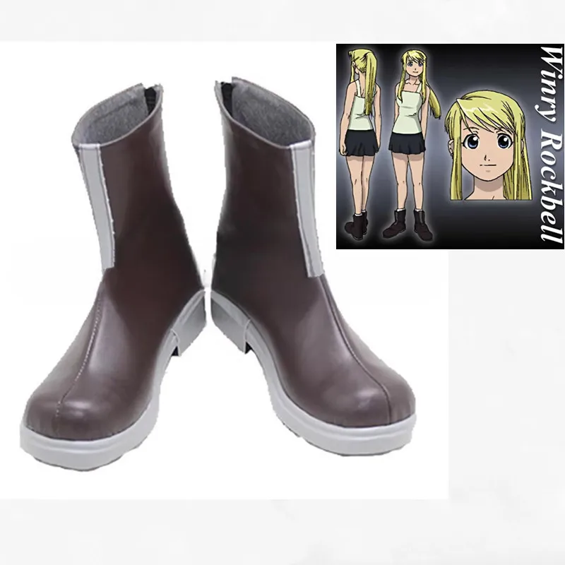 

Костюм для косплея «Стальной алхимик Винри Рокбелл», темно-коричневые ботинки ручной работы из искусственной кожи