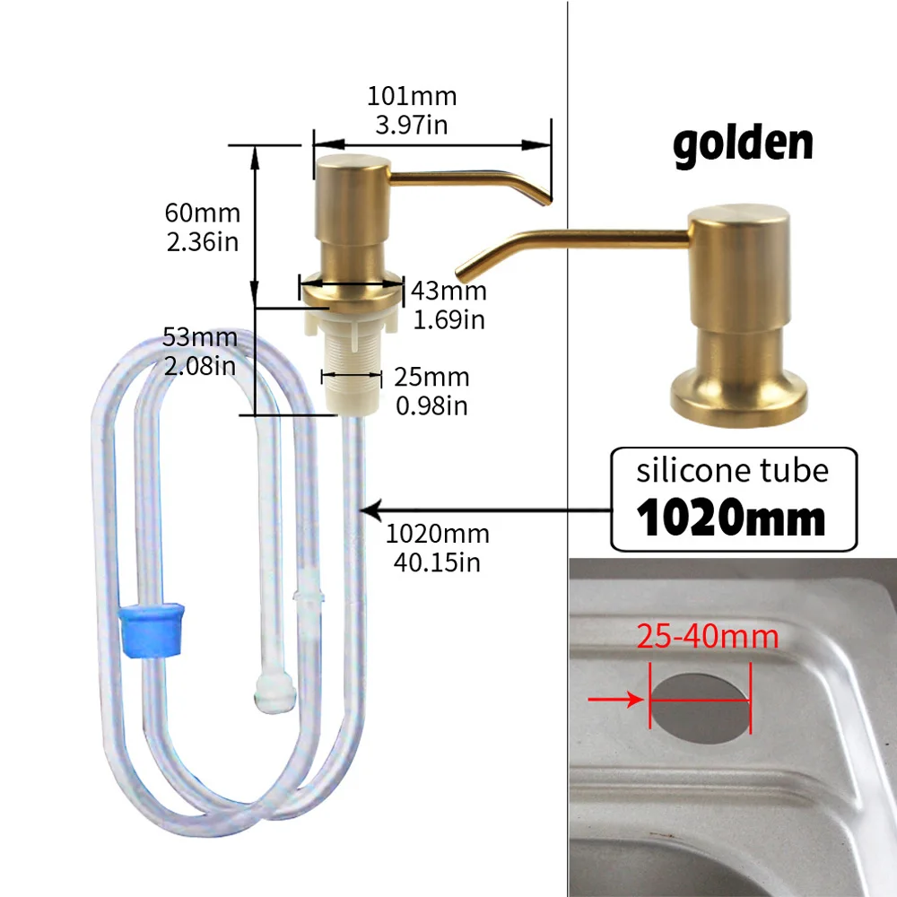 Talea Gold Kitchen Sink Soap Dispenser with 1M Extension Tube kit Kitchen Soap Dispenser for CounterTop