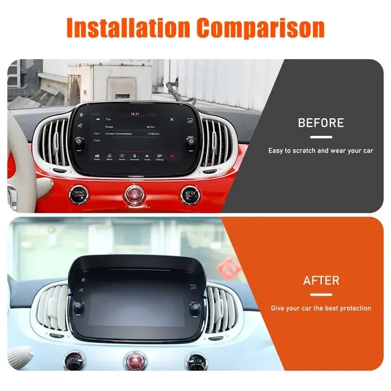 ABS Black For Fiat 500 2016-2025+Car styling Car Navigation Screen Visor Decorative Stickers Car Interior Protection Accessories
