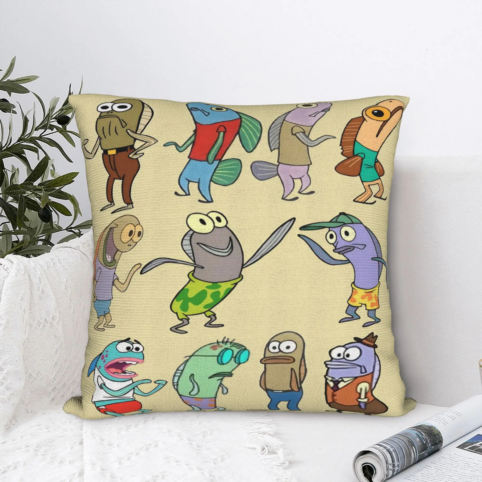 Bikinis Bottom Buddies Funny Fish Square Pillow Covers Polyester Home Cushion Cover Cute Home Decoration Throw Pillow Case 45*45