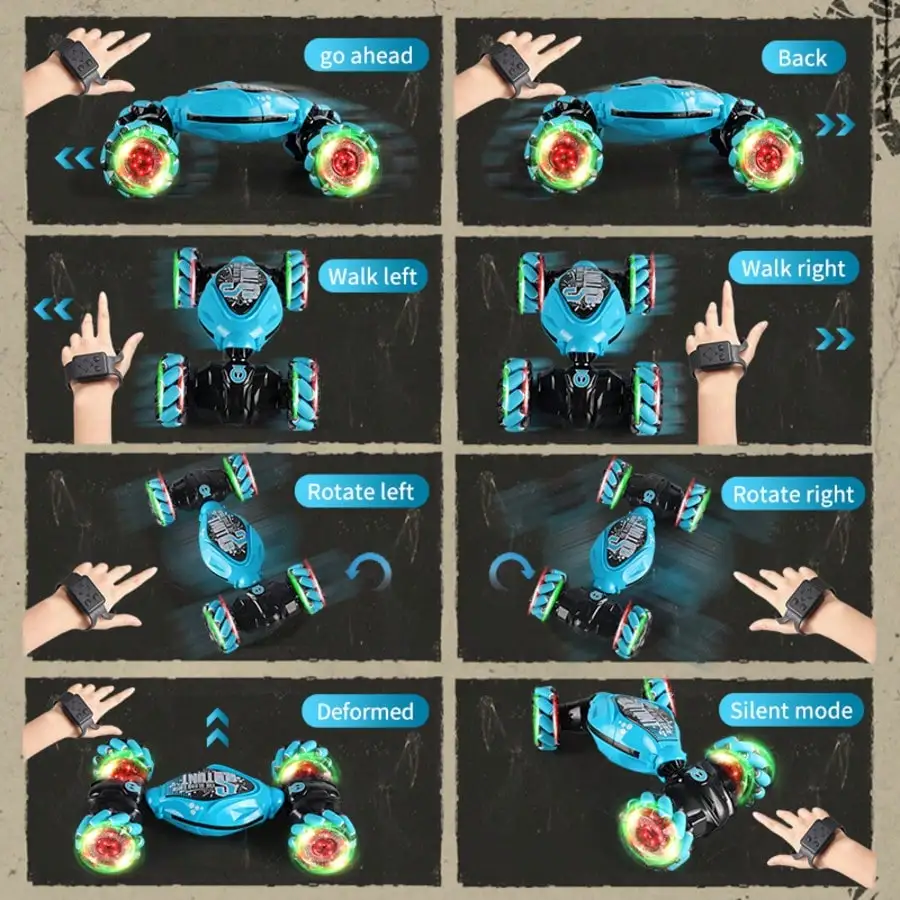 Remote Control Car - 2.4GHz 4WD Gesture Sensing RC Stunt Car Toys For Boys And Girls Ages 6-12, 360° Rotating Drift RC Cars With Lights And Music, Ideal Birthday And Xmas Gift
