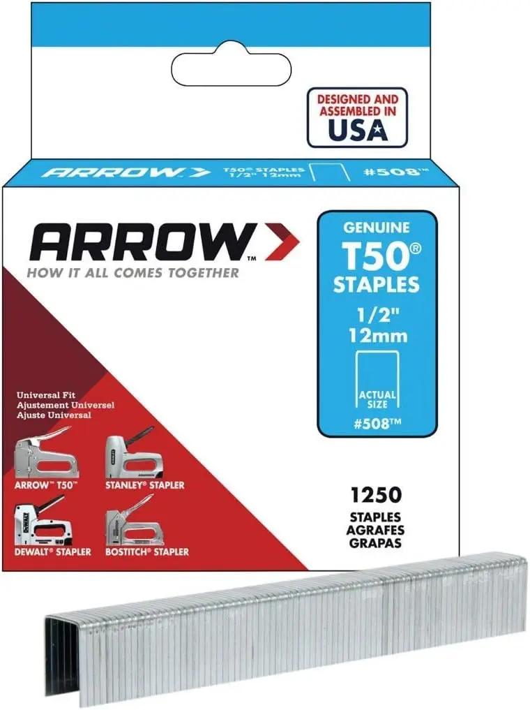 

Heavy-Duty 1/2" T50 Staples for Secure Fastening, Compatible with Arrow Tools