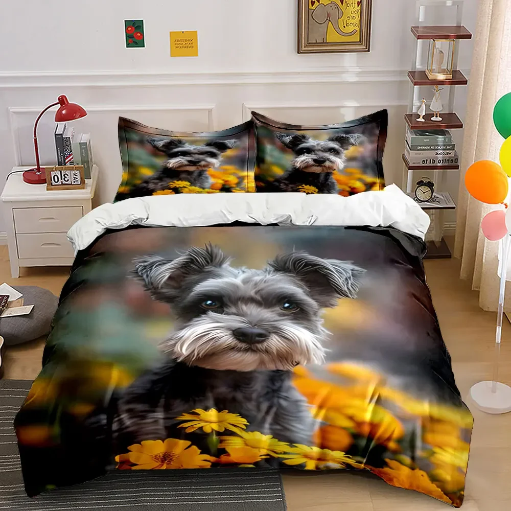 

"Dog Decor Set with Flowers" Soft Comfortable Duvet Cover Bedding Set Included 1*Duvet Cover & 2*Pillowcases, gift