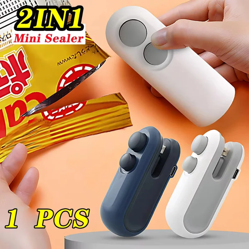 Portable Mini Sealer 2 In 1 Heat Sealer For Snacks Home Use Rechargeable Sealer Vacuum Sealer Snacks Plastic Bag Heat Sealer