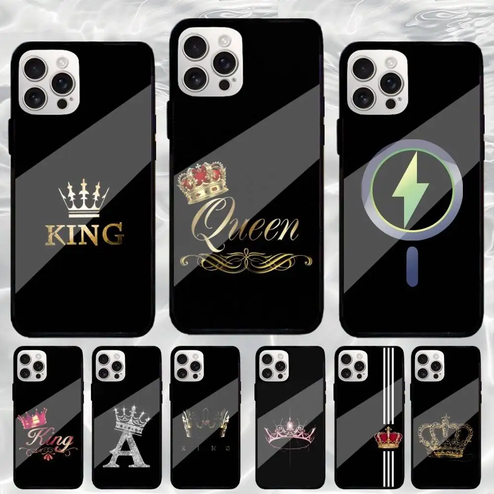 

K-KING Queen Crown Letter Phone Case For iPhone17,16,15,14,13,12,11 Plus,Pro Max Magnetic For Magsafe Wireless Charging